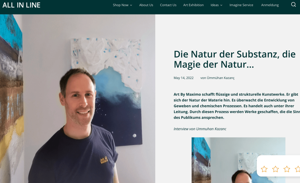 Interview front page from All In Line with Maximo Simon Walther.