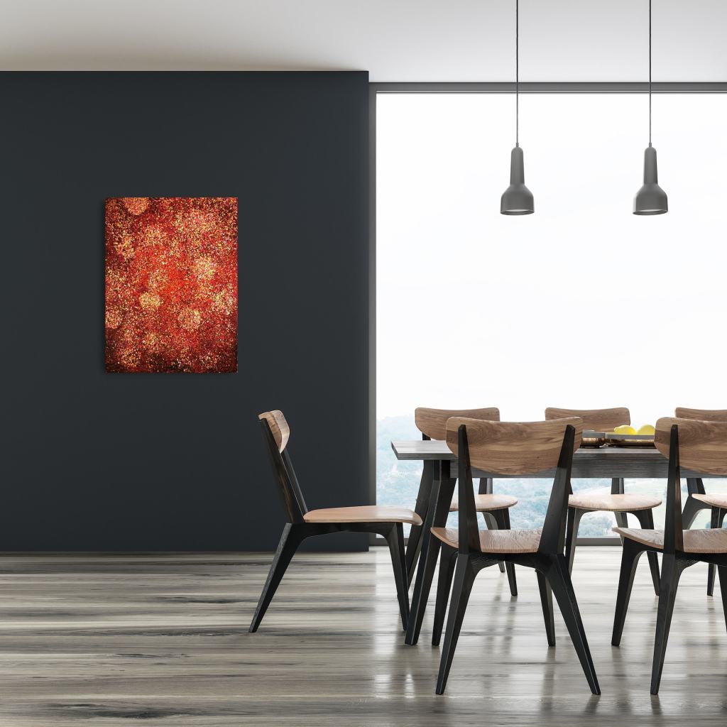 Commission from austria. 3 glittering artworks in red and gold looking like a Chinese new yeas firework. artworks from Maximo Simon Walther. worldwide feedbacks from collectors